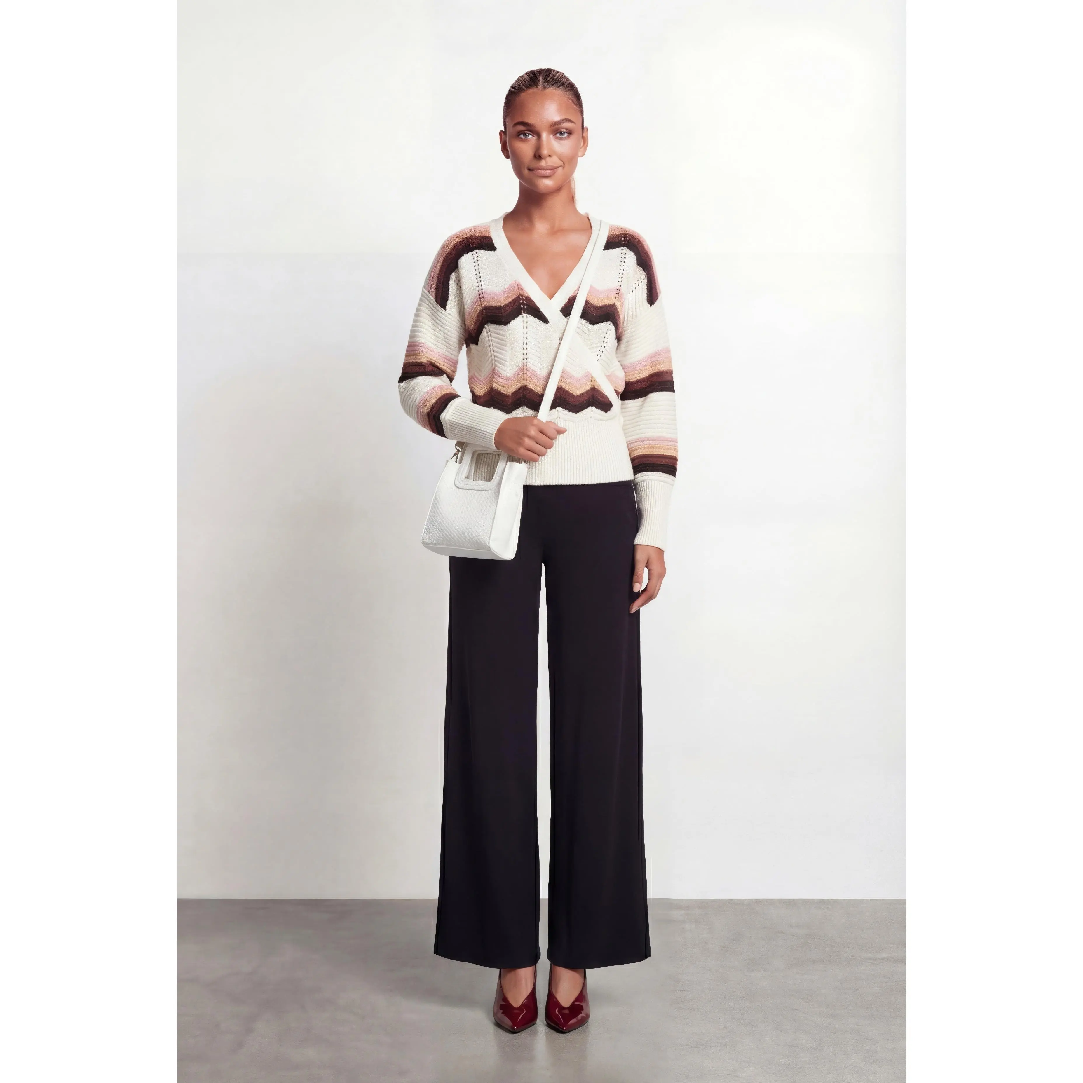 Maliyah Chevron Pointelle Knit Faux Wrap Sweater