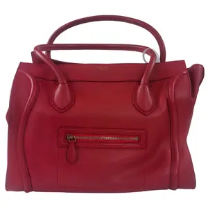 Pre-owned Celine leather handbag red Phantom top handle bag with front zipper pocket and logo plaque. qg535
