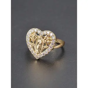 1pc Gold-Plated Copper Jewelry Guadalupe Zirconia Heart-Shaped Rose Ring Girl Holiday Gift