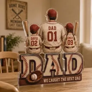 Custom Baseball Dad Acrylic Block: We Caught The Best Dad Sign, Grandpa Baseball Gift, Custom Kids Names Plaque