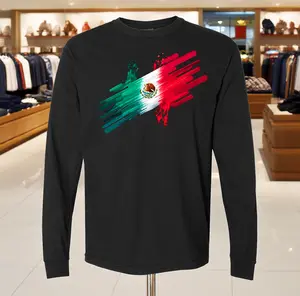 Mexico Flag Paint Splatter Long Sleeve Comfort Colors Cotton Shirt for Casual Wear & Everyday Use