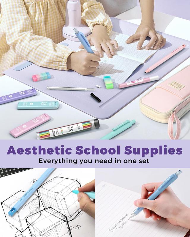 36PCS Aesthetic School Supplies, Mechanical Pencils 0.5mm, 0.7mm, 0.9mm & 2.0mm with 624PCS Lead Refills, Cute Mechanical Pencils for Writing, Drawing & Drafting (Pink)