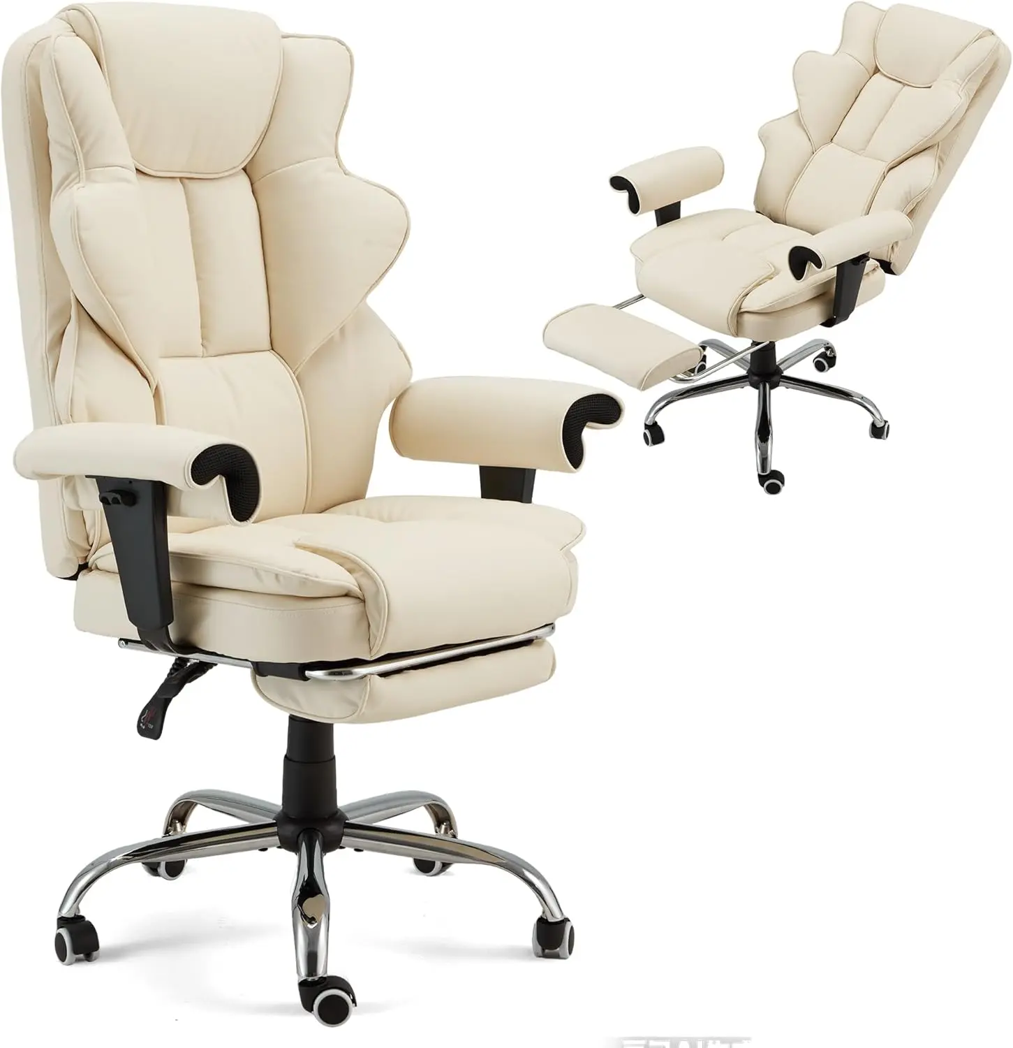 Modern Single-Person Ergonomic High-Back PU Leather Reclining Office Chair - Tiltable Seat, 155-Degree Tilt, Retractable Footrest, Up/Down Arms, Adjustable Height Reclining Computer Chair