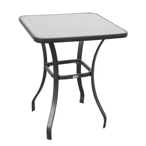 Outsunny 27" Square Bistro Table Garden Dining Table Outdoor Tempered Glass Table