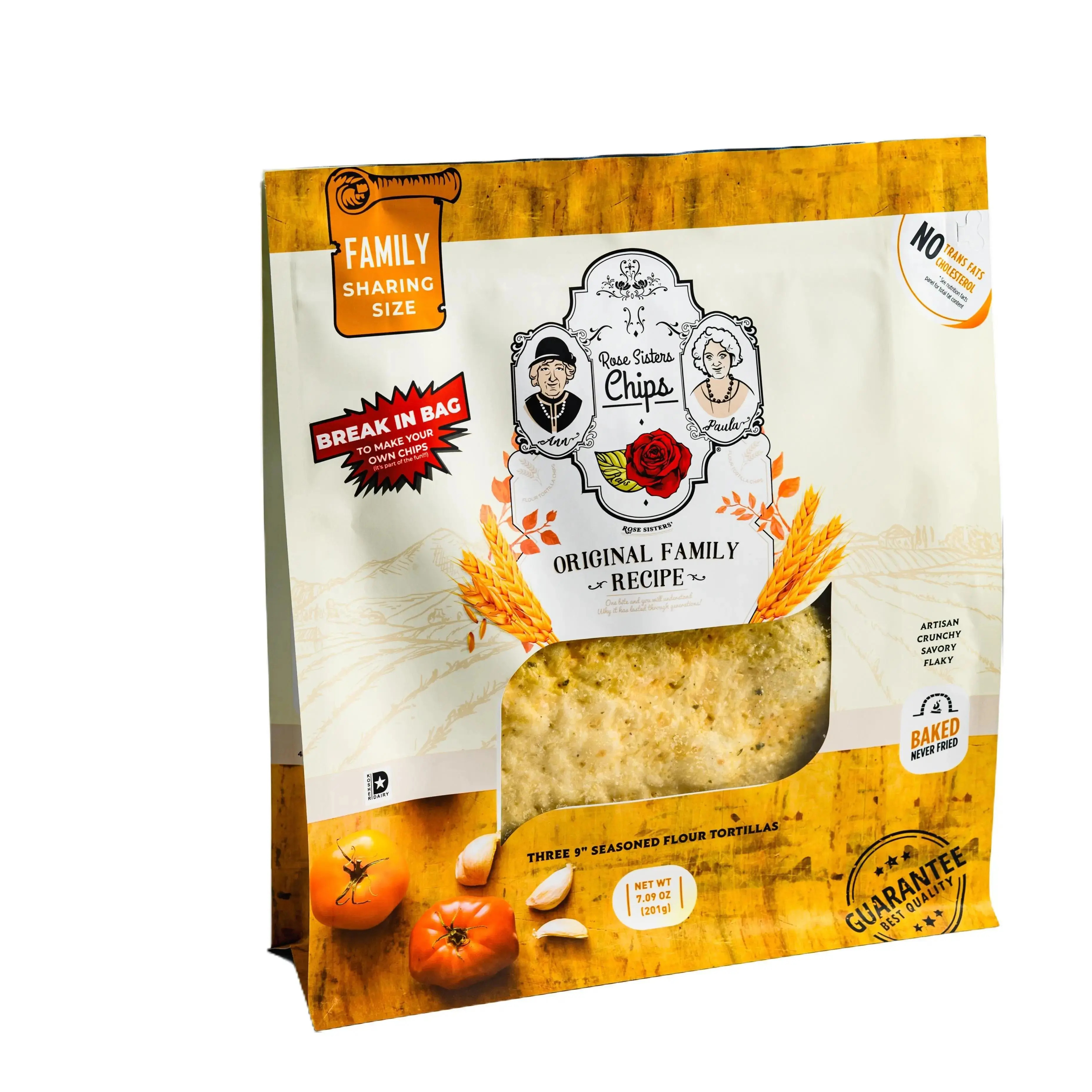 Rose Sisters Chips - Seasoned Baked Flour Tortilla Chips - Original Family Recipe (Savory) - Family Size (7.09oz) - 3 Pack