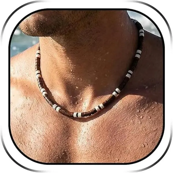 DearLuniva B Puka Shell Necklace Men Beaded Surfer Necklace Beach Vacation Essentials Hawaiian Jewelry Summer Outfits for Men