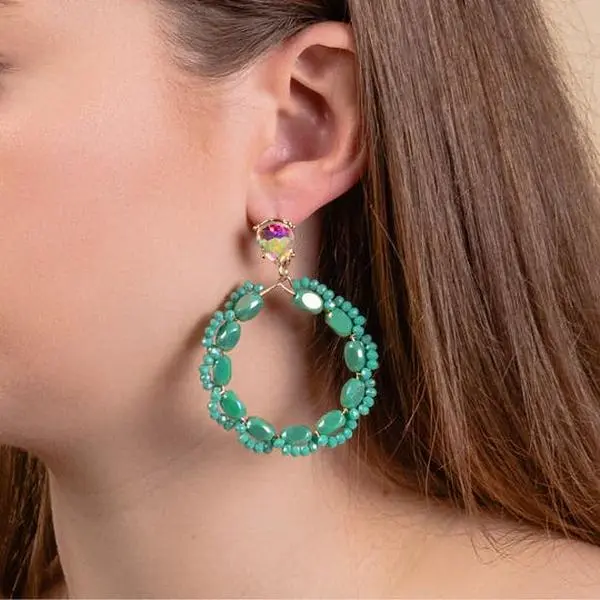 Turquoise Beaded Hoop Earrings
