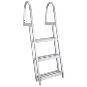 RecPro 3 Step Angled Aluminum Pontoon Dock and Boat Boarding Ladder, Silver