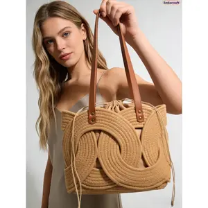 Boho Straw Tote Bag for Women, Woven Beach Shoulder Bag with Drawstring Closure, Large Summer Vacation Purse for Coastal Trips, Resort Wear & Everyday Casual Outfits