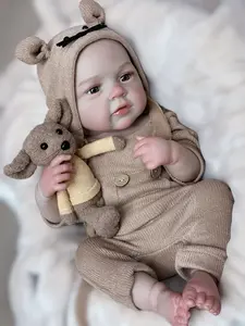 18 Inches vinyl Doll Boy with Cute Face Realistic Reborn Artist Fake Baby Hand Drawn Real Birth Newborn Doll for Collection Holiday Birthday Halloween Perfect Christmas Gift for Children Over 3 Years Old