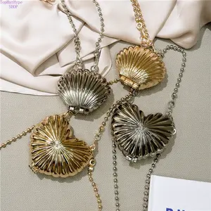 2026 New Zinc Alloy Mini Crossbody Bag for Kids, Shiny Metal Heart & Shell Clutch, Fashion Lipstick & Makeup Purse with Detachable Chain, Lightweight Portable Design Perfect for Birthday Parties, Weddings, Daily Outings and Dress-up Matching