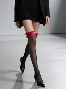 Sheer Thigh High Socks with Ruffle Trim, High Elasticity Soft Breathable, Sexy Girly Style, Party Club Wear