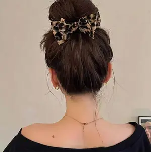 2PCS Chic Leopard Print Bow Hair Claw Brown Leopard Knot Hair Clips Elegant Hair Clip Accessories Retro Claw High Ponytail Fixed Clip For Ponytails & UpdosY2K Bow Knot Hair Clip For Women School Stuff