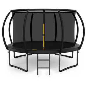 10FT 12FT 14FT Round Outdoor Trampoline with Enclosure Net, ASTM & CPSIA Certified Heavy-Duty Backyard Trampoline for Kids Adults, Curved Safety Poles, 450LBS Max Weight, Anti-Rust Galvanized Frame, UV Waterproof Jump Mat & Anti-Slip Ladder