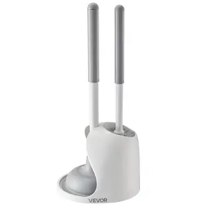 VEVOR Toilet Brush and Plunger Set, 2-in-1 Toilet Bowl Brush Plunger Combo with Ventilated Holder, 360° Deep Cleaning and Drip-Proof Bathroom Supplies, for Bathroom, RV and Toilets (White & Grey)