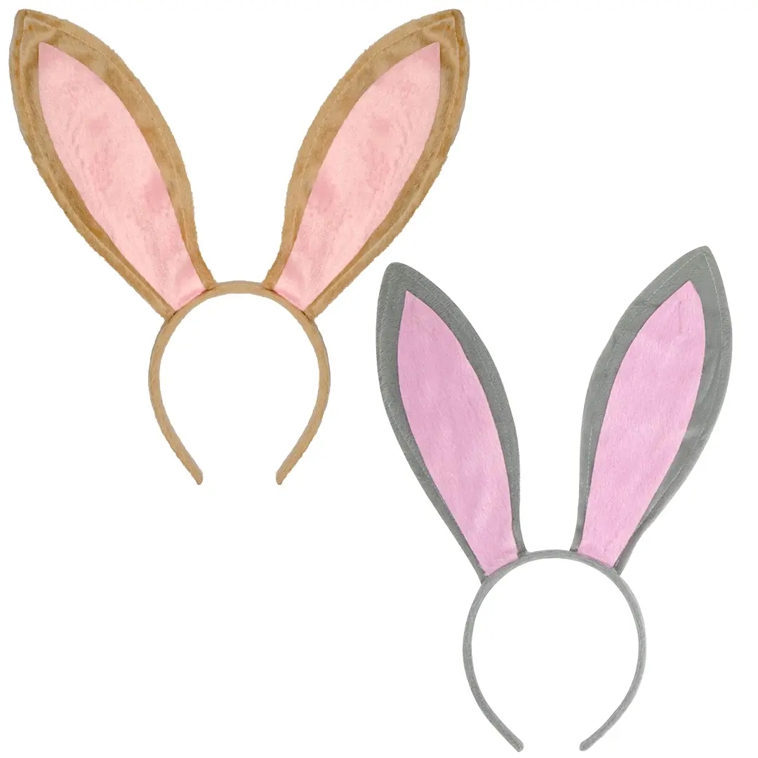 FUNCREDIBLE Plush Velvet Bunny Ears Headband 2-Pack, Unisex Cosplay Accessory with Bendable Ears for Easter & Parties (Gray, Brown)