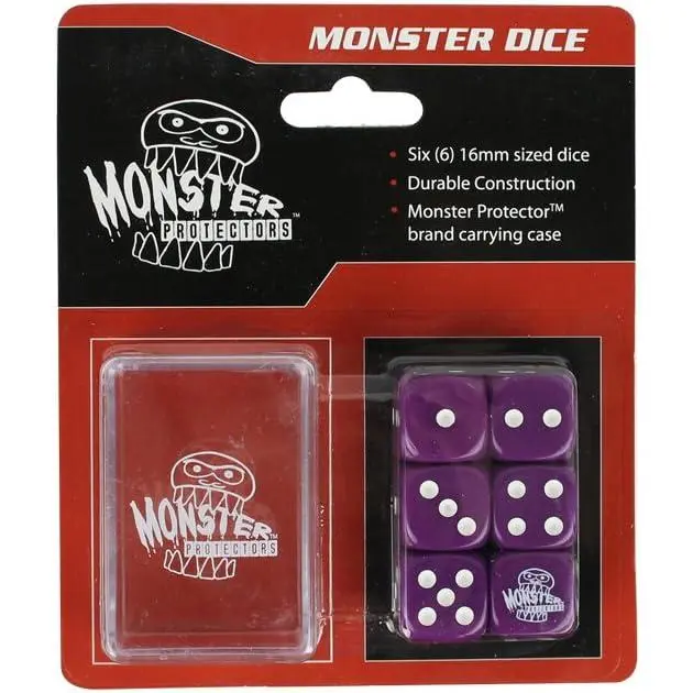 Dice - Monster Protectors Set of 6 D6 Logo Die with Pocket Carrying Case (Purple) Dice - Monster Protectors Set of 6 D6 Logo Die with Pocket Carrying Case (Purple)