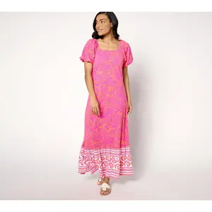 Isaac Mizrahi Live! Regular Printed Puff Sleeve Maxi Dress