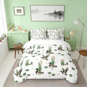 Mallard Duck Bed Bag,Hunting and Fishing Kids Comforter Bed Set,Woodland Lake Animal 7 Piece Bedding Set,Rustic Farmhouse Style Bed Set,Boys Girls Bed Set
