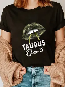 100% Cotton Womens Army Taurus Queen Lips Camouflage Womens Military Green T-Shirt