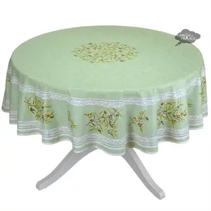 70" Round Clos des Oliviers Green French Cotton Tablecloths by Label France