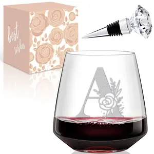 Physkoa Initial A Wine Glass Stemless - Monogrammed Wine Glasses for Women - Birthday/Christmas Gifts - Drinkware