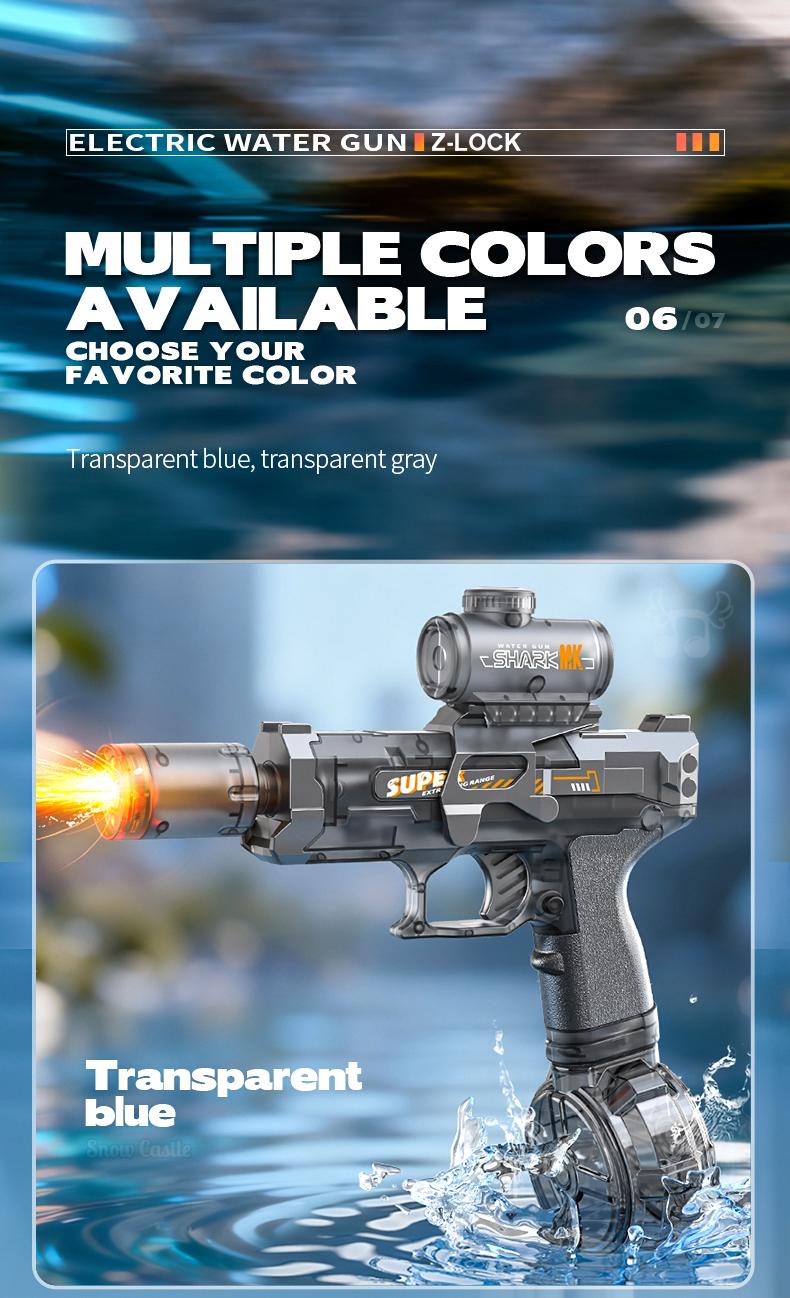 LED Light-Up Tactical Water Gun, Powerful Automatic Electric Squirt Blaster with Luminous Flame Effect, 32+ FT Long Range Battery Powered Toy for Summer Battles