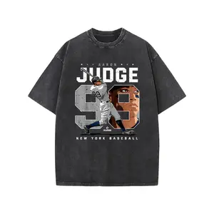 Vintage Washed Black New York Baseball Player Graphic T-Shirt, Retro Streetwear Oversized Cotton Crew Neck Unisex Tee, Multi-Color Options