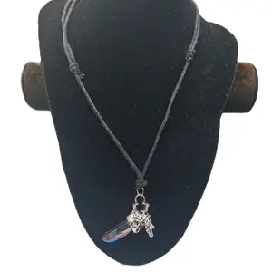 Wolf Pendant Necklace with Adjustable Cord and Detailed Silver Wolf Charm for Men and Women