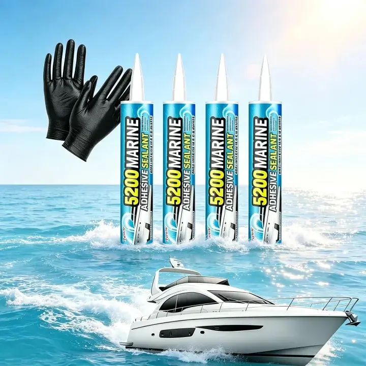 5200 Marine Sealant (4 Pack) – Special for Boats & RVs, 30-Min Fast Curing, Waterproof, UV Resistant & High Adhesion. Works on Hulls, Decks, Fiberglass, Wood & Metal. Eco-Friendly Low-Odor Formula, Gloves & Nozzles Included