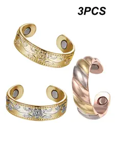 Women's 99.99% Pure Copper Stacking Ring Set, 3-Piece Magnetic Rings for Men & Women, Strong Magnet, Adjustable Size, All Seasons
