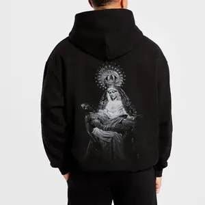 [Made in USA] Our Lady of Sorrows Hoodie, Pieta Virgin Mary Graphic Pullover Hoodie, Gothic Catholic Faith Back Print, Religious Church Streetwear, Marian Devotional Oversized Hoodie, Catholic Gift For Women Men