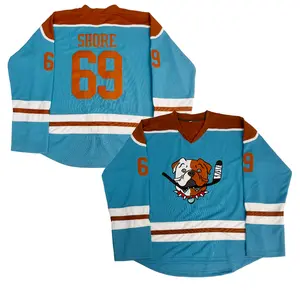Ice Hockey Jersey 2025 #69 SHORE Embroidered Logo Outdoor Sports Apparel Large Size Blue Unisex Movie Jersey for Men and Women