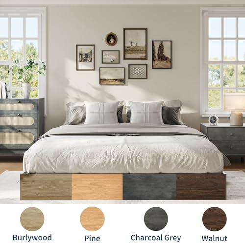 GAOMON California King Wood Platform Bed Frame, Wooden Bed Frame No Headboard, Wood Slat Support, No Box Spring Needed, Easy Assembly