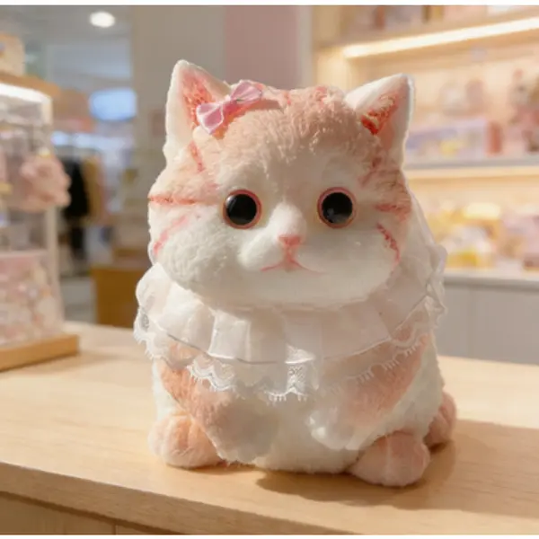 Dreamy Pink Bow-Accented Cat Animal Squishy Stress Relief Toy, Ideal Gift for Cat Owners, Animal Squishy Stress Relief Toys, Stress Relief Toys