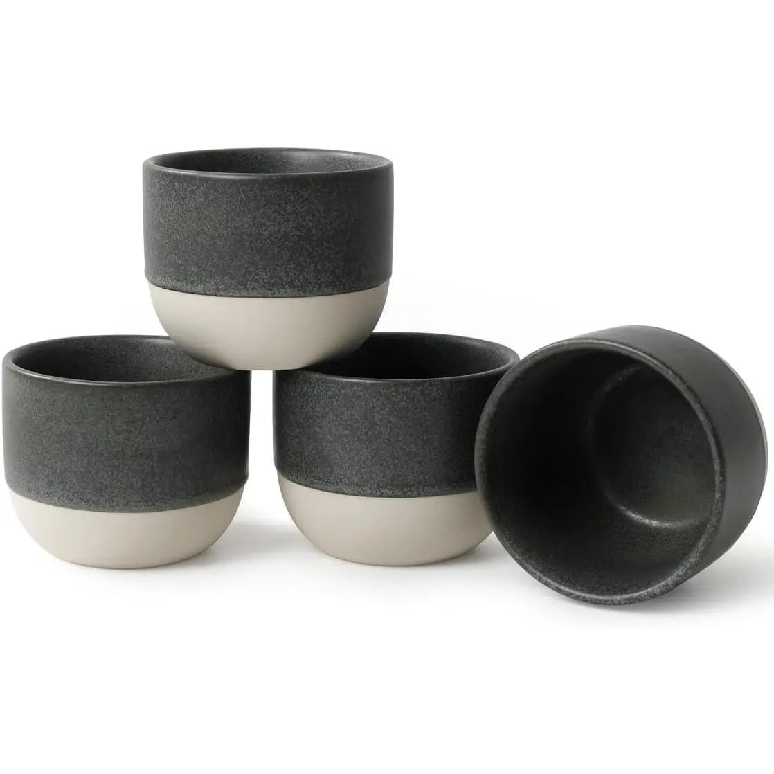4oz Espresso Cups Set of 4, Ceramic Demitasse Coffee Cups | for Espresso, Cortado, Latte and Cappuccino, Two-Tone Stackable Small Coffee Mugs, Dishwasher and Microwave Use, Dark Grey