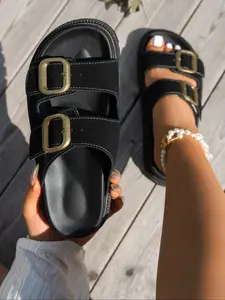 Summer Ultra-light Elevate! Thick Rubber Sole Wedge Rounded Toe Lightweight Sandals for Women, Medium Width, Comfortable Step-feeling Design, Simple Style Perfect for Vacation & Shopping, Footwear