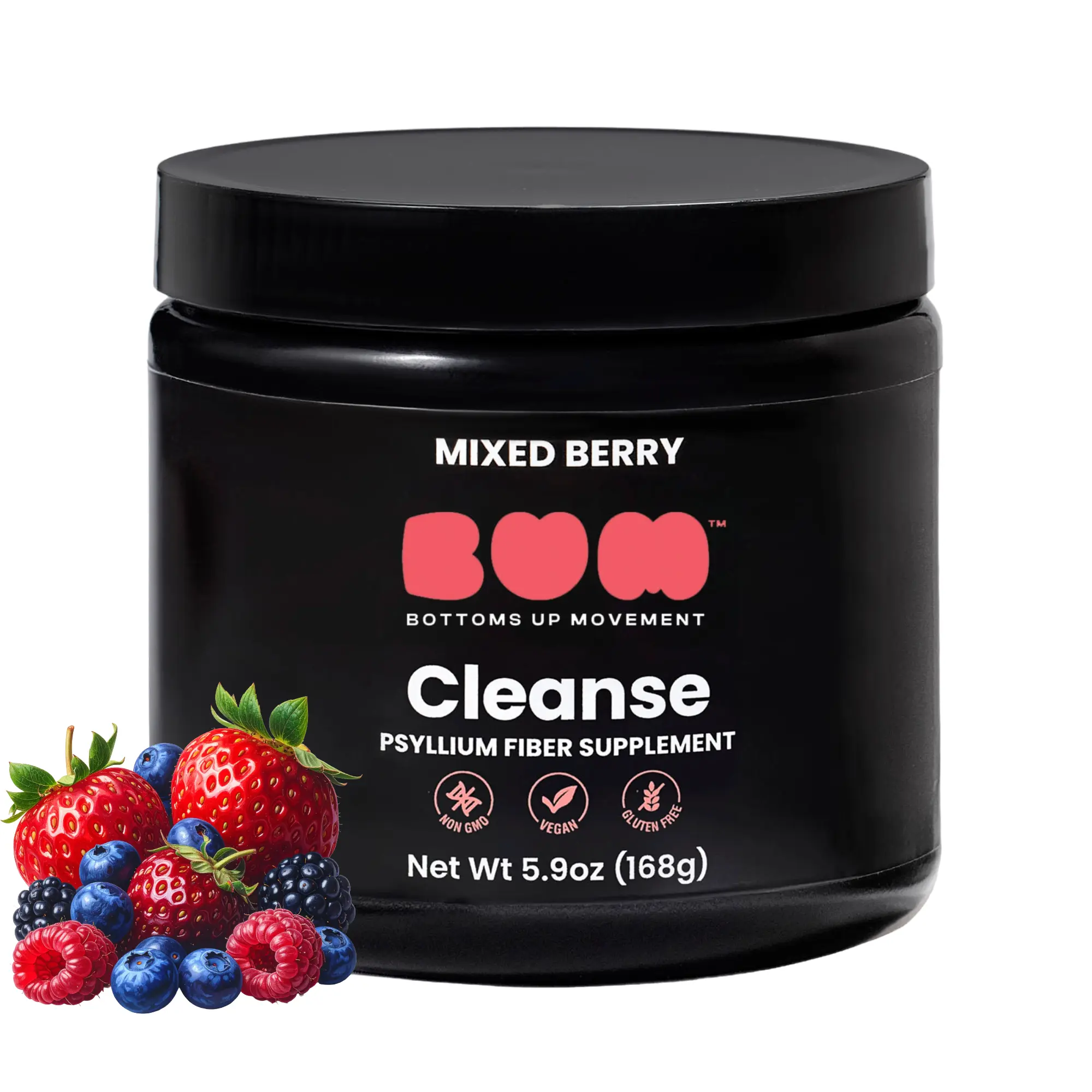 BUM Cleanse, Psyllium Husk Fiber Powder, Mixed Berry Flavored with Stevia