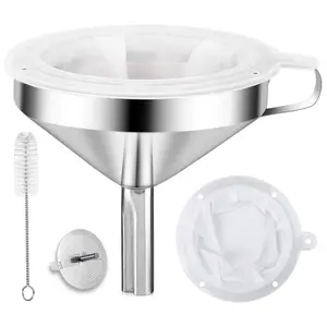 Kitchen Funnel for Filling Bottles, Stainless Steel Food Funnels with Strainer and 200 Mesh Filter, Metal Funnel Set for Transferring Canning Oil Coffee
