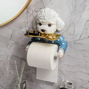 New 1pc Adorable Dog Shaped Wall-Mounted Toilet Paper Holder - Space-Saving Storage Rack with Tissue Shelf - Stylish Bathroom Accessories & Room Decor for Organized Living