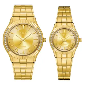 2024 KKY Luxury Style Fashion Watch, Golden Zinc Alloy Case And Quartz Movement Inlaid With Water Diamond, Waterproof Luminous Designed