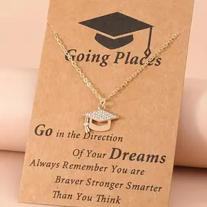 Minimalist Graduation & Back-to-School Season Necklace Set - Bachelor's Cap Pendants & Inspirational Keepsakes. A Special Commemorative Gift for Graduates, Including an Inspirational Message Card-The Perfect Back-to-School or Graduation Present for Classm