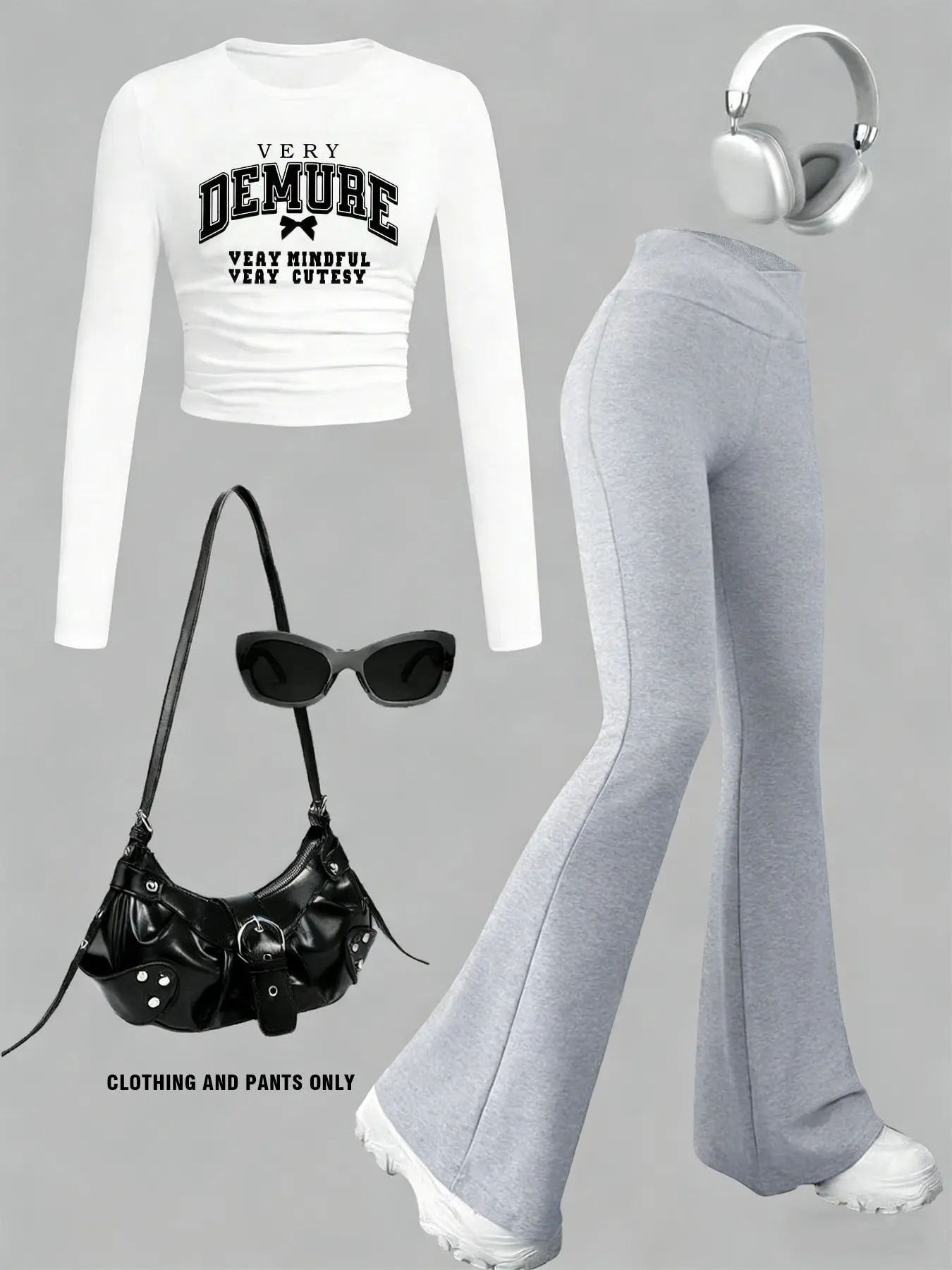 Y2K Casual Fashion Killer: Short 'Very Modest' Printed Fitted Long Sleeve with Loose Flared Pants 🔥 Comfortable and Cute! 2026 Trendy Outfit ✨ #Y2KFashion #CasualAthleisure #LooseFlaredPants