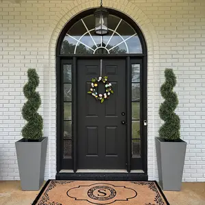 Updated version 4ft Artificial Boxwood Tower Topiary Spiral Artificial Plant（2PCS） , Faux Boxwood Plants Outside UV resistant and colorfast simulation spiral tree for garden front porch planter decoration Decorative Fruit