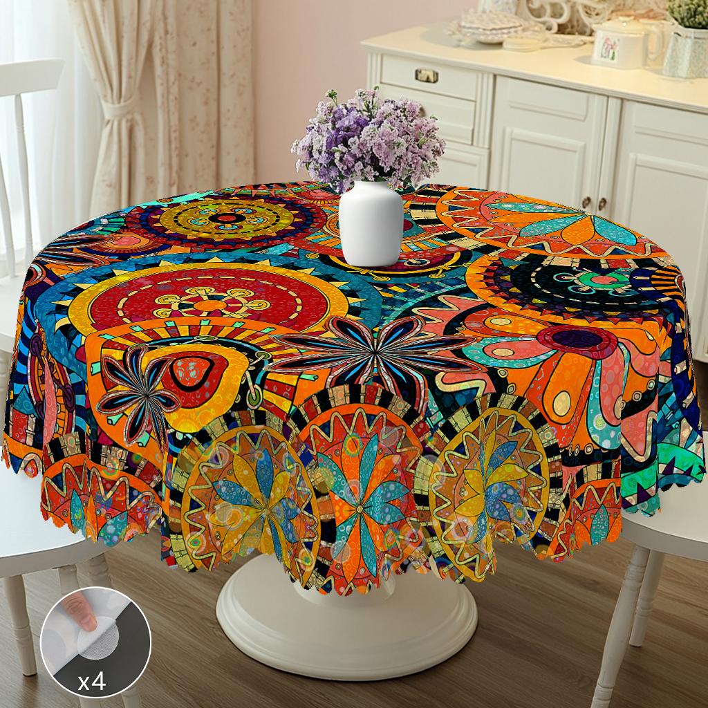 PLUMLIK Vibrant Boho Tablecloth, Colorful Retro Bohemian Round Rectangle Tablecloth, Exotic Style Decoration for Outdoor Indoor, Suitable for  Farmhouse Courtyard Thanksgiving Day Christmas Party, Daily Holiday Kitchen Restaurants, Home Dorm Accessories