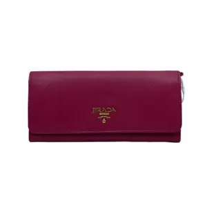 Pre-owned PRADA Saffiano Cross Grain Cowhide Burgundy Long Flap Wallet HW H22568