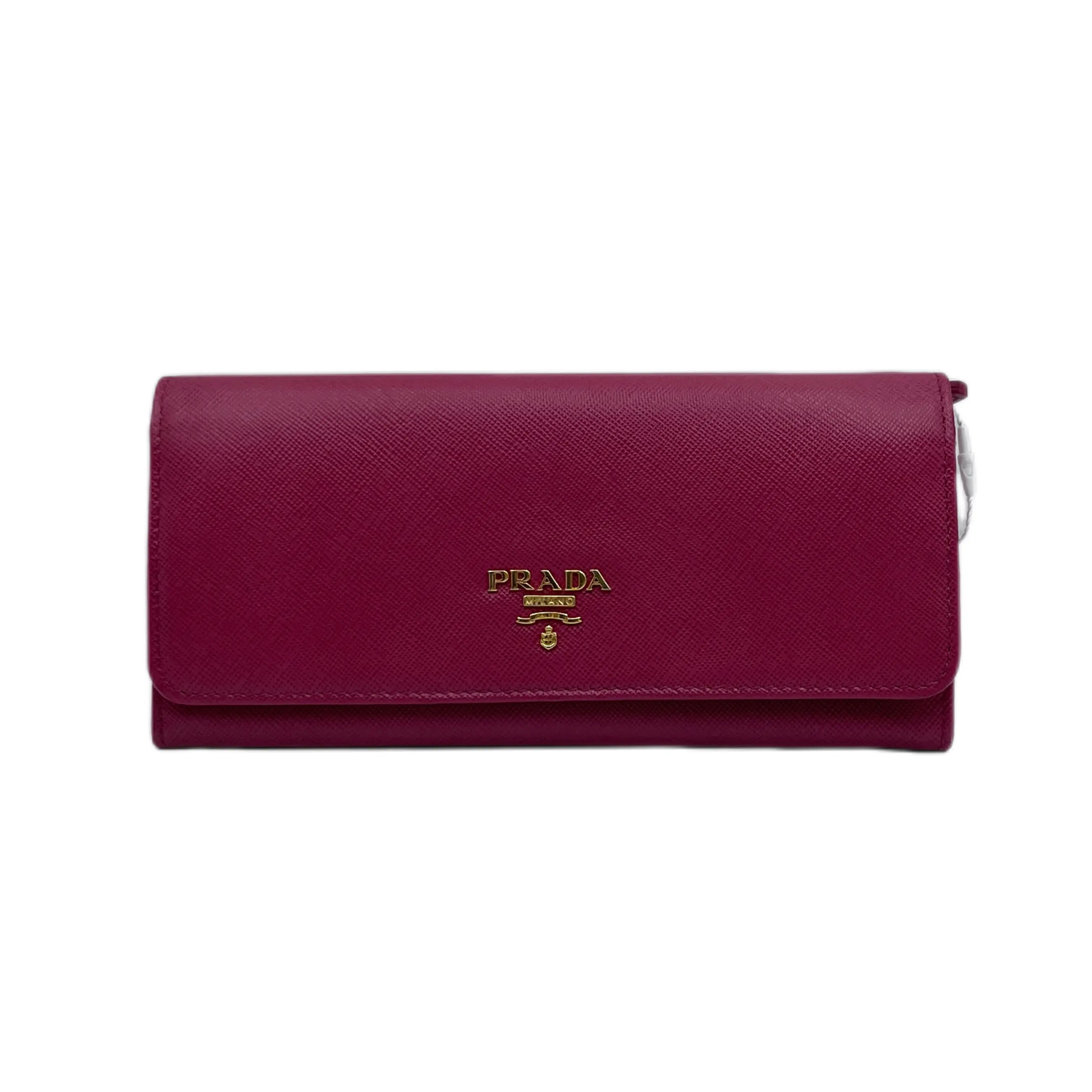 Pre-owned PRADA H5 Saffiano Cross Grain Cowhide Burgundy Long Flap Wallet HW H22568