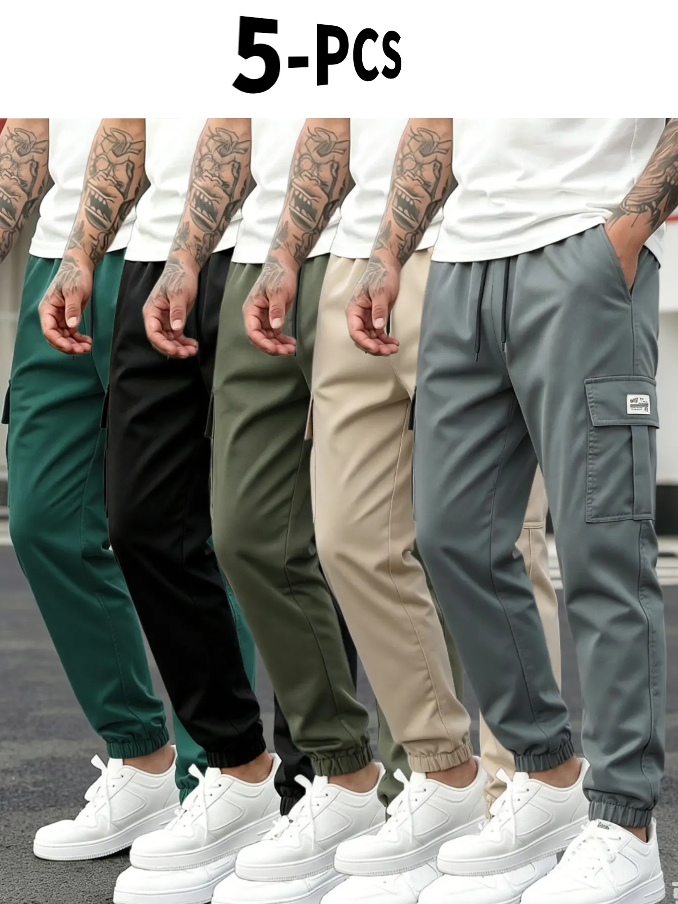 5-piece set of spring and autumn season new workwear pants, casual men’s pants, loose-fitting elastic sport pants, men’s trousers, long pants, outdoor wear. Menswear Stylish
