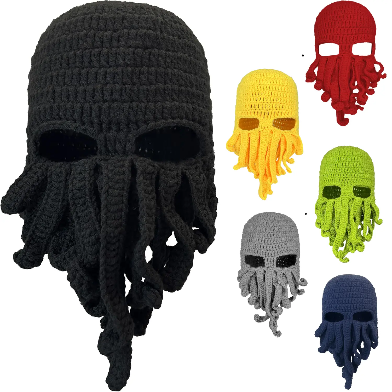 Cthulhu Inspired Octopus Crochet Balaclava for Adults Winter Windproof Face Cover for Skiing and Biking