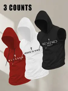 Christian Faith Based Hooded Sleeveless Tank Top Men, Blessed Jesus Is King Redeemed Cross Print Athletic Vest, Multi Color Slim Fit Workout Casual Summer Streetwear Hooded Sleeveless Outfit #springsaledeals2026 #summeroutfits #tiktokshopmademebuyit
